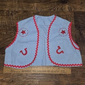 Blue Vest with Red Star and Horseshoe Accents- Hand Embroidered/sewn.